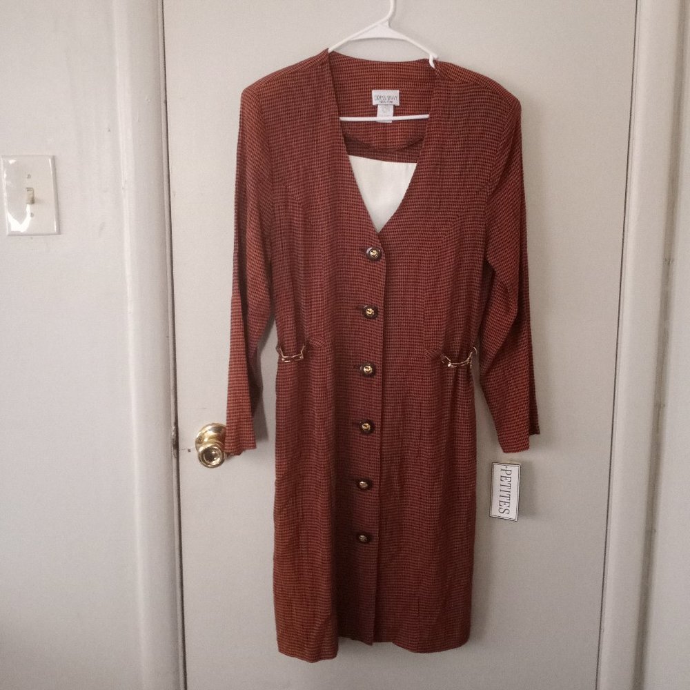 NWT VTG Burnt Orange & Black Hoodstooch Pattern Dress